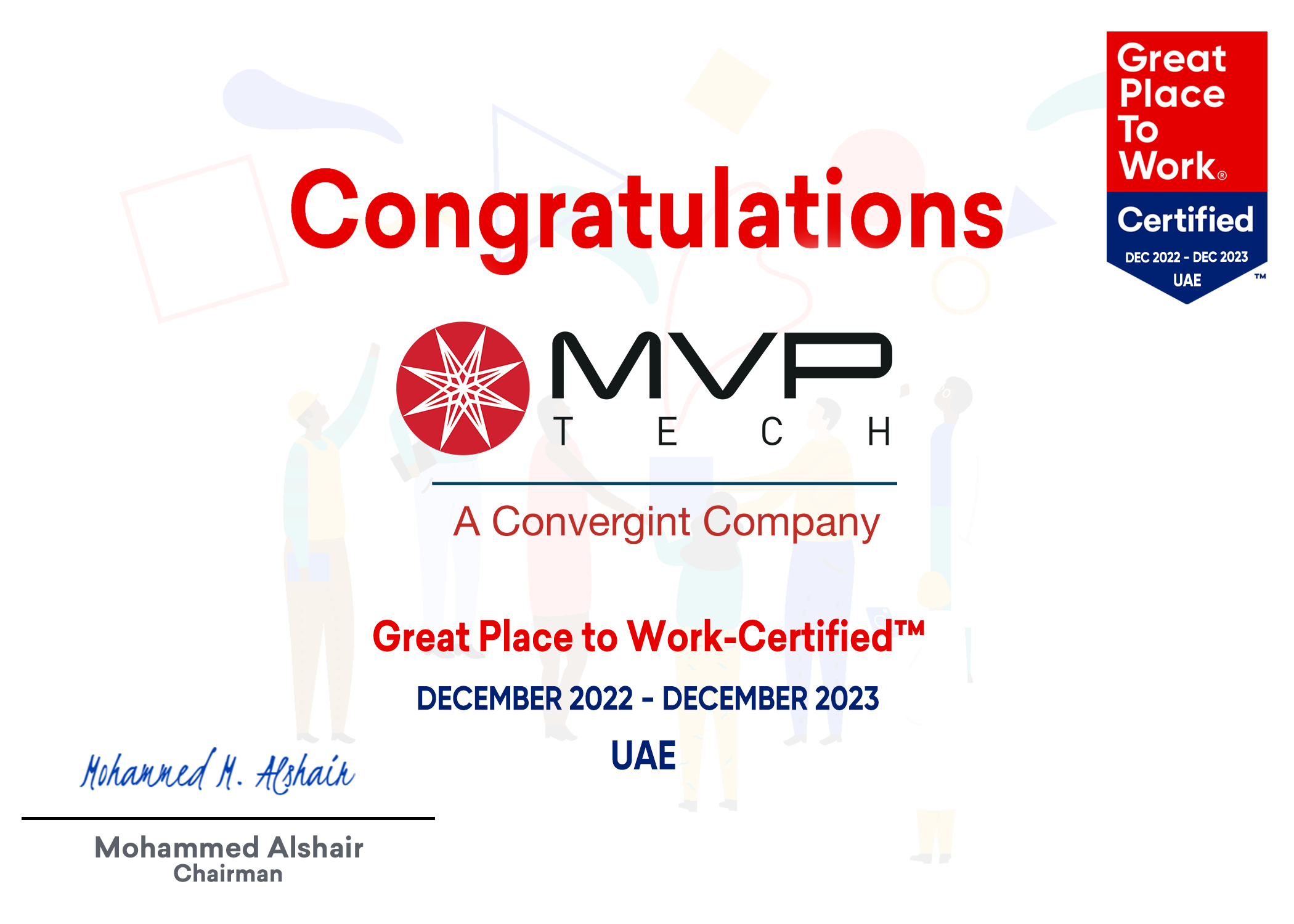 MVP Tech certified as Great Place To Work® in the UAE